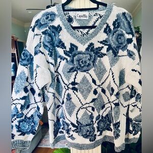 Vintage Capistrano Chunky Knit Sweater – Size 14/16 – Oversized Floral Jacquard